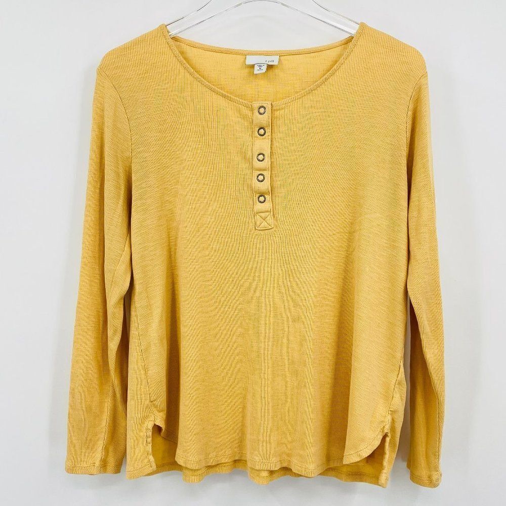 J. Jill Size Medium Petite MP Pale Yellow Long Sleeve Knit Thermal Top